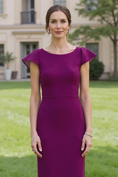 Grape Round Neck Chiffon Sheath Mother of the Bride Dress
