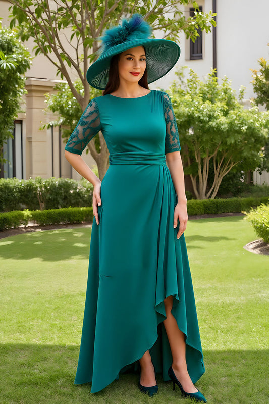 Pine A Line Chiffon Bateau Neck Half Sleeve Wedding Guest Dress