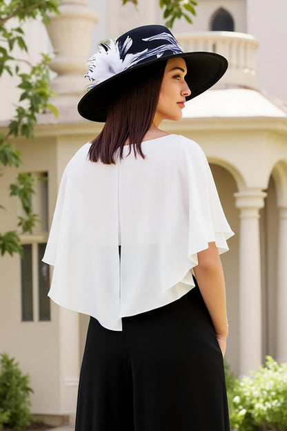 Black and White Sheath Chiffon Long Wedding Guest Dress with Bow