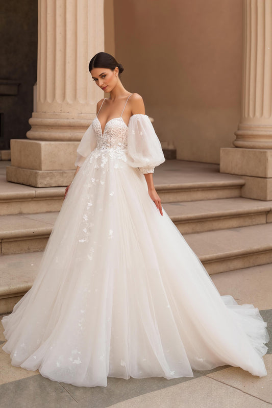 Ivory Appliqued A Line Sweep Train Wedding Dress