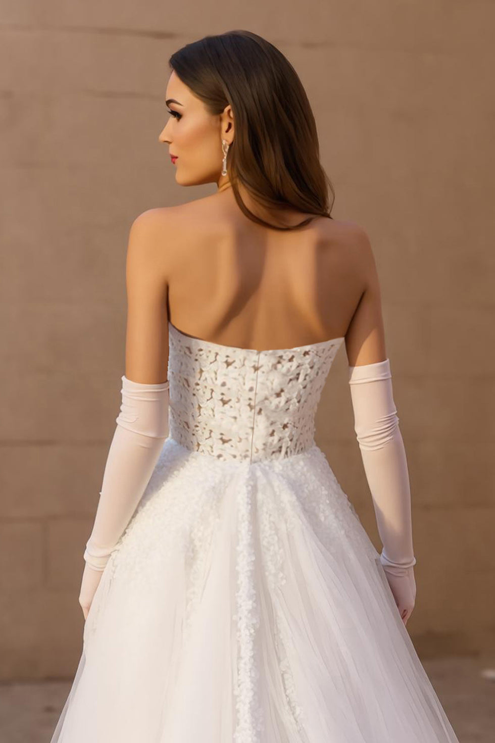 Strapless A Line Ivory Tulle Corset Long Wedding Dress