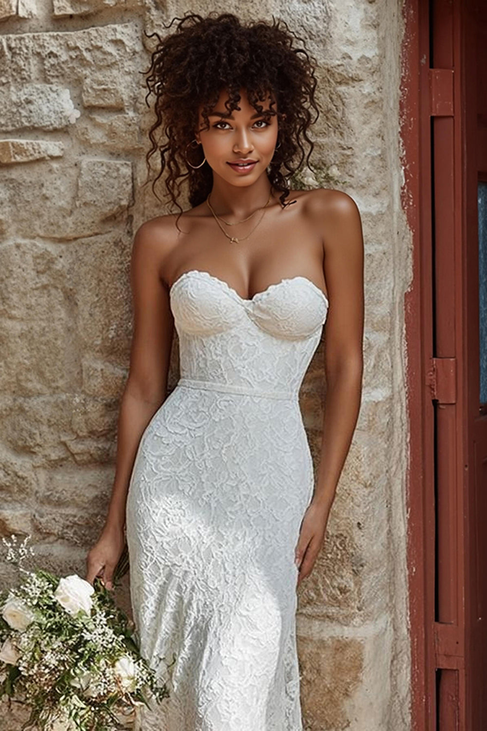 Ivory Mermaid Lace Sweetheart Sweep Train Wedding Dress