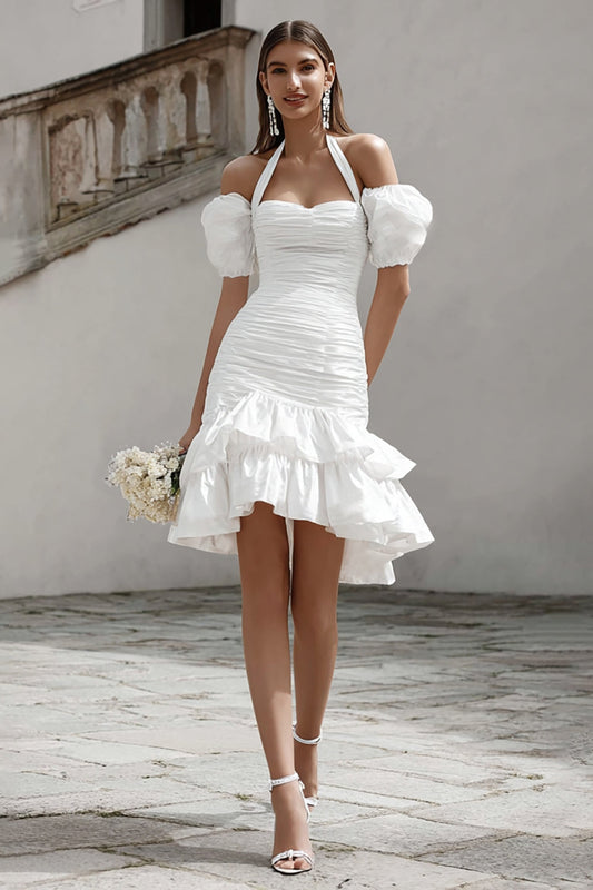 Ivory Bodycon Tiered Short Bridal Shower Dress with Ruffles