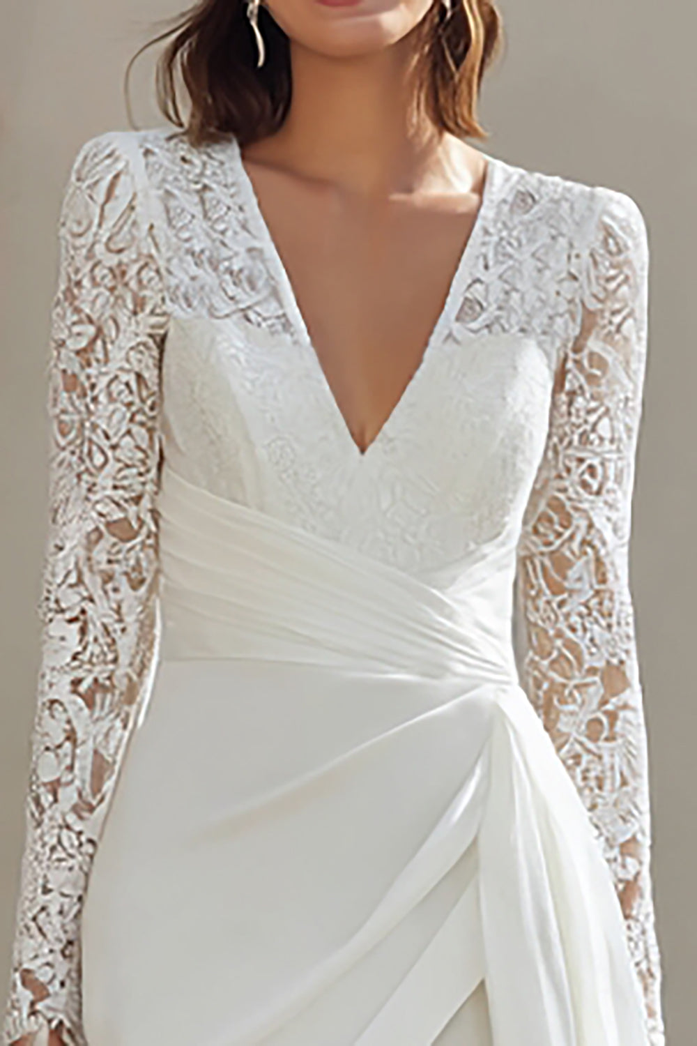 Ivory Bodycon V-Neck Short Bridal Shower Dress with Lace