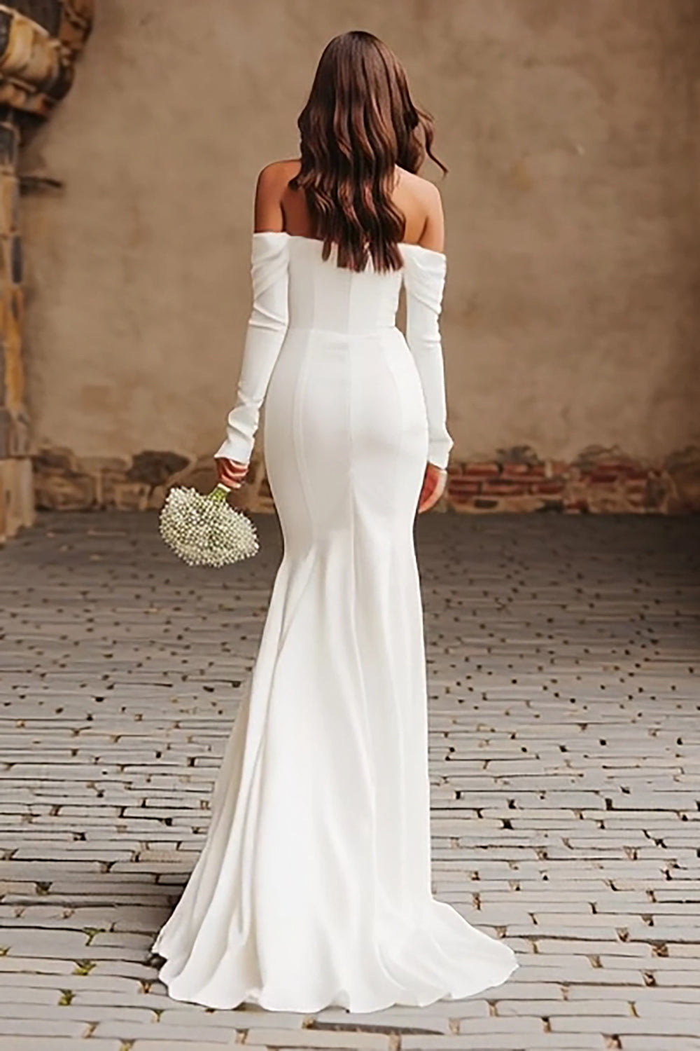 Ivory Mermaid Sweep Train Wedding Dress with Slit