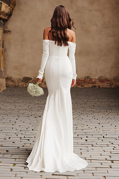 Ivory Mermaid Sweep Train Wedding Dress with Slit