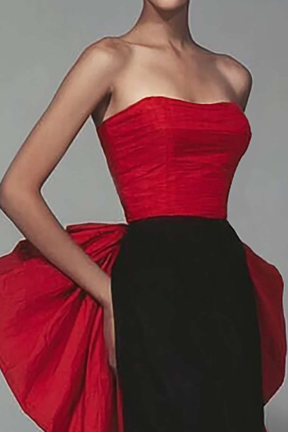 Black and Red Strapless Mermaid Long Formal Dress with Bow