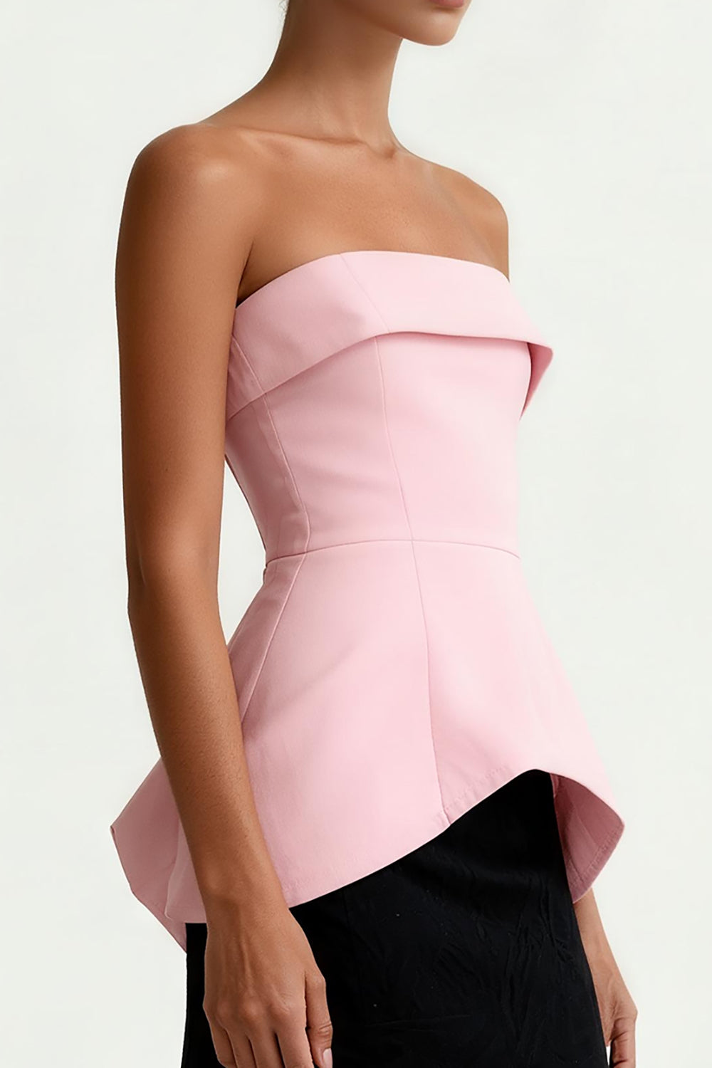 Black and Pink Satin Strapless Sheath Long Formal Dress