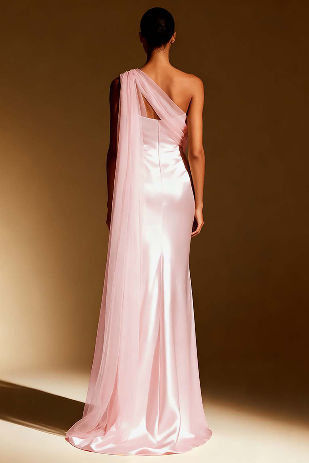 White Mermaid Satin One Shoulder Long Formal Dress with Side Cape