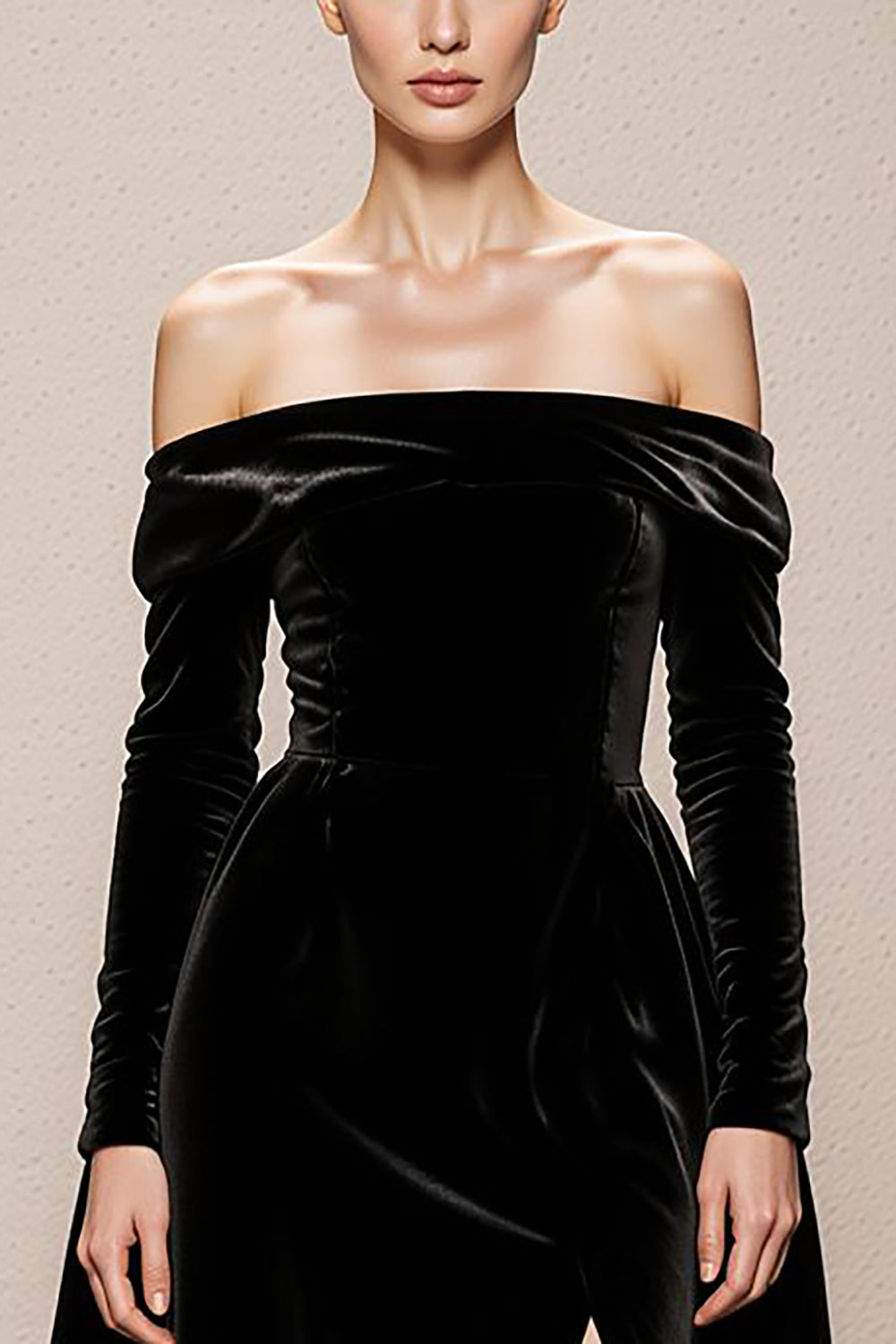 Black Velvet A Line Off the Shoulder Long Holiday Party Dress with Slit