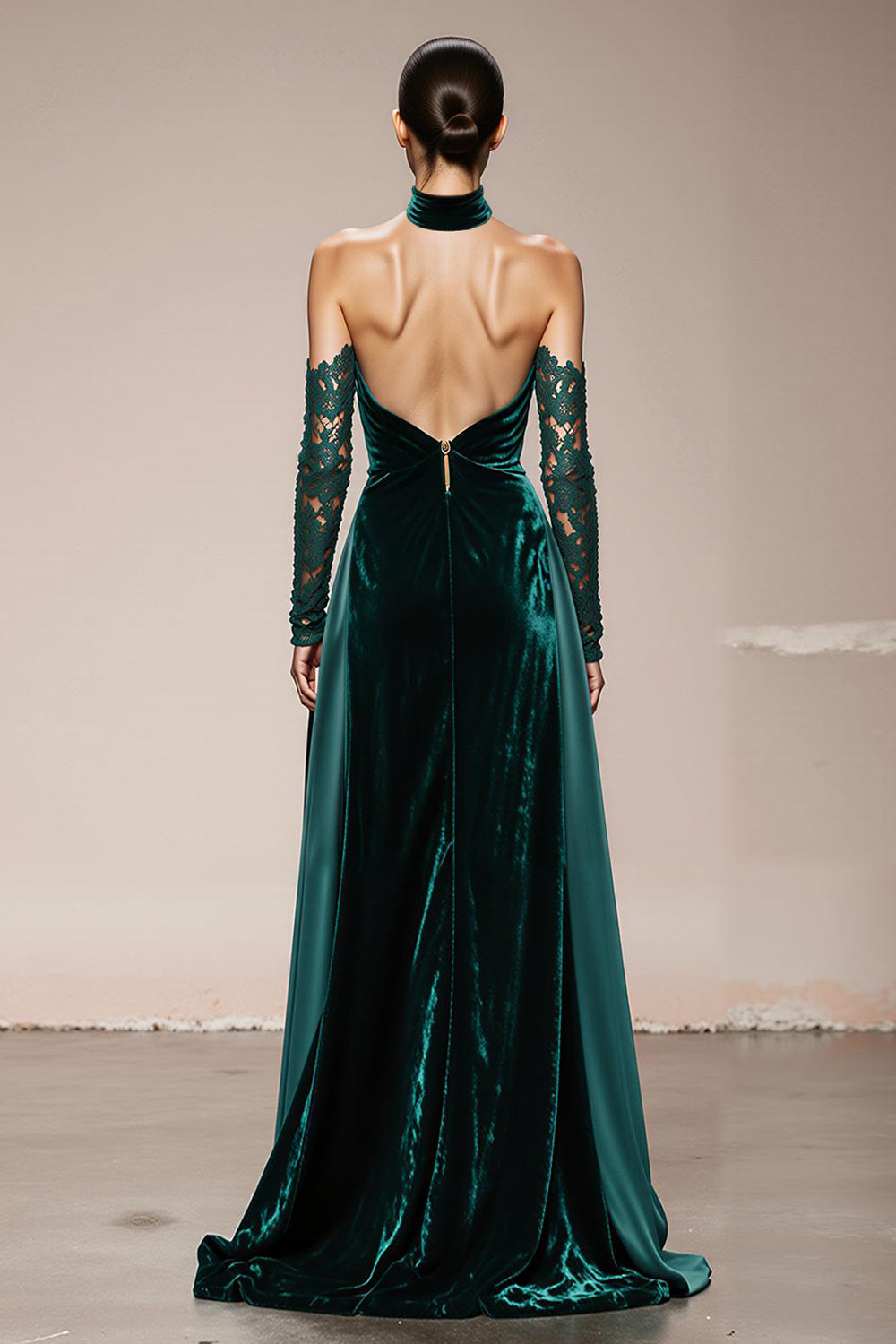 Dark Green Velvet Halter Long Holiday Party Dress with Slit