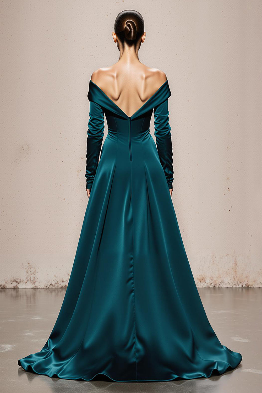 Peacock Green Mermaid Satin Off the Shoulder Long Sleeves Formal Dress