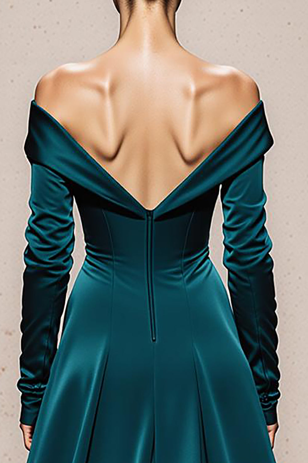 Peacock Green Mermaid Satin Off the Shoulder Long Sleeves Formal Dress