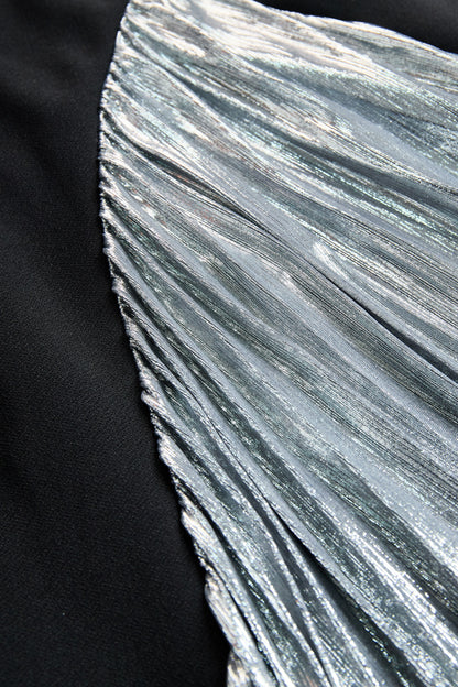 Elegant Tuxedo-Inspired Silver Slit Gown