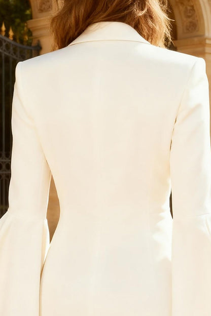 White Ruffled Peak Lapel Short Blazer Wedding Dress with Button
