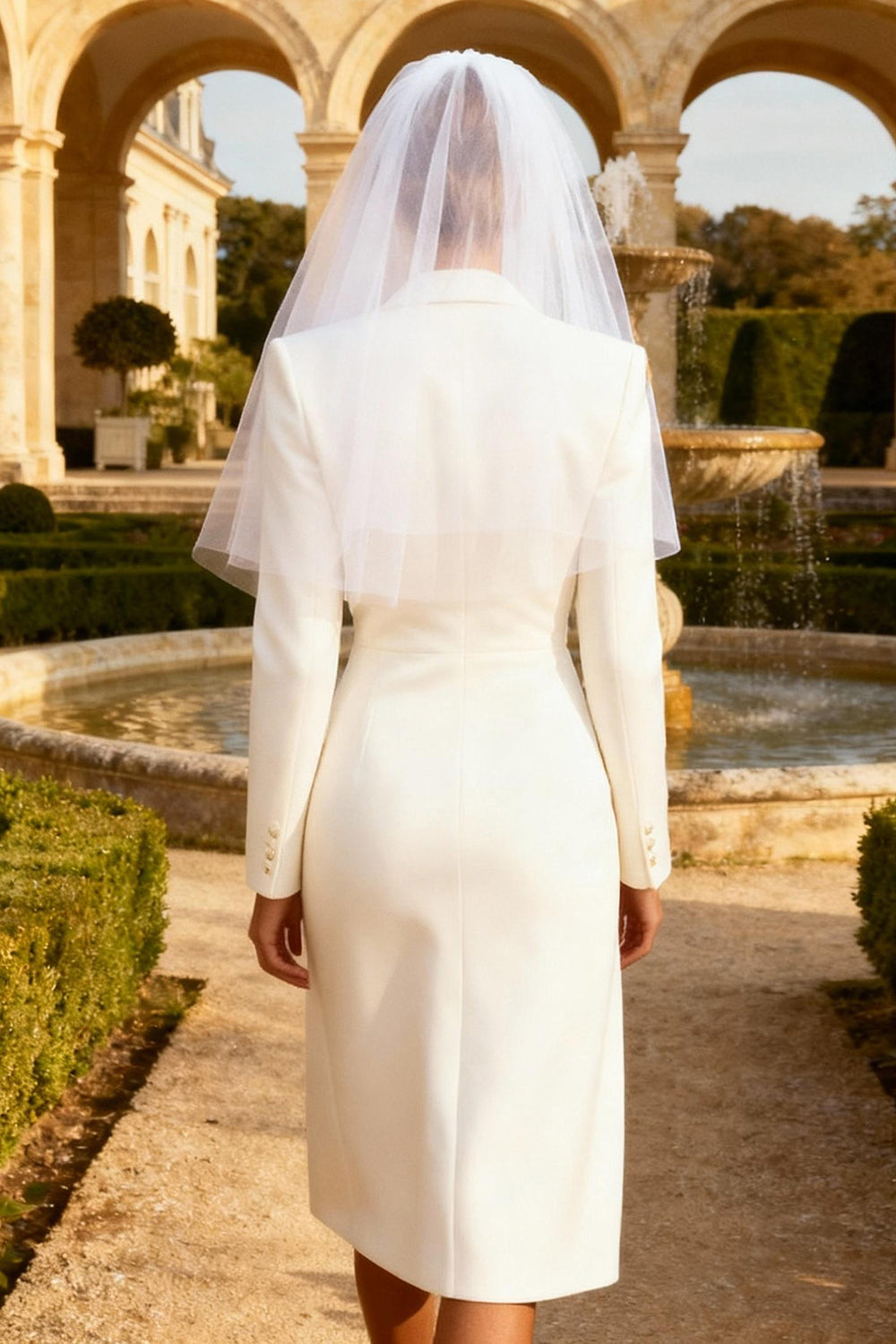 White Peak Lapel Midi Blazer Wedding Dress with Slit