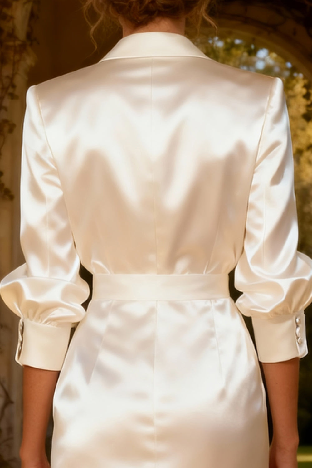 White Peak Lapel Satin Short Blazer Wedding Dress