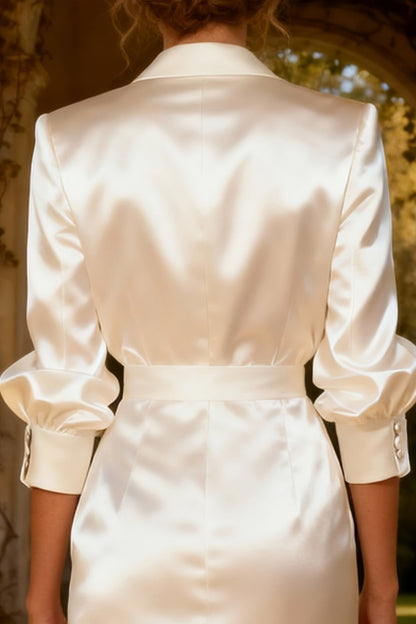 White Peak Lapel Satin Short Blazer Wedding Dress