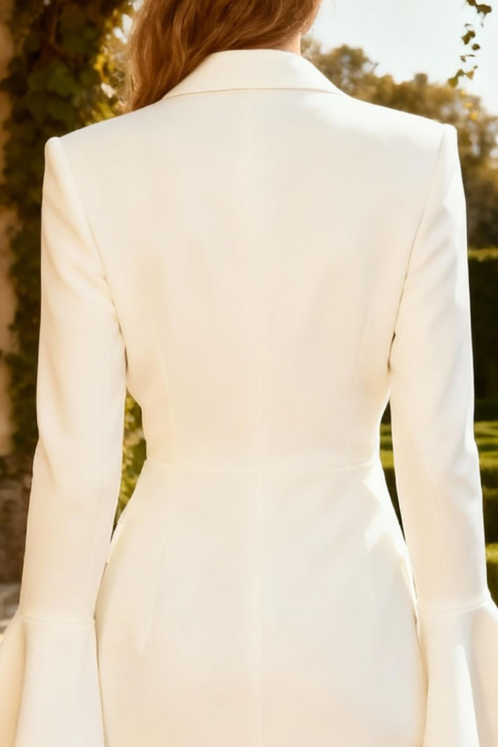 White Peak Lapel Ruffled Short Blazer Wedding Dress