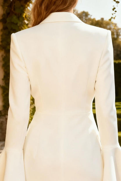 White Peak Lapel Ruffled Short Blazer Wedding Dress