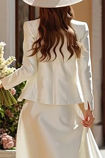 Ivory Satin 2 Piece A Line Corset Floor Length Wedding Dress with Jacket