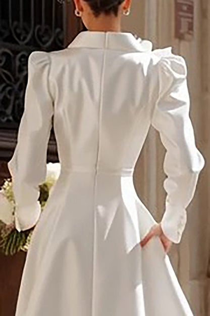 Ivory Single Breasted Shawl Lapel Midi Blazer Wedding Dress