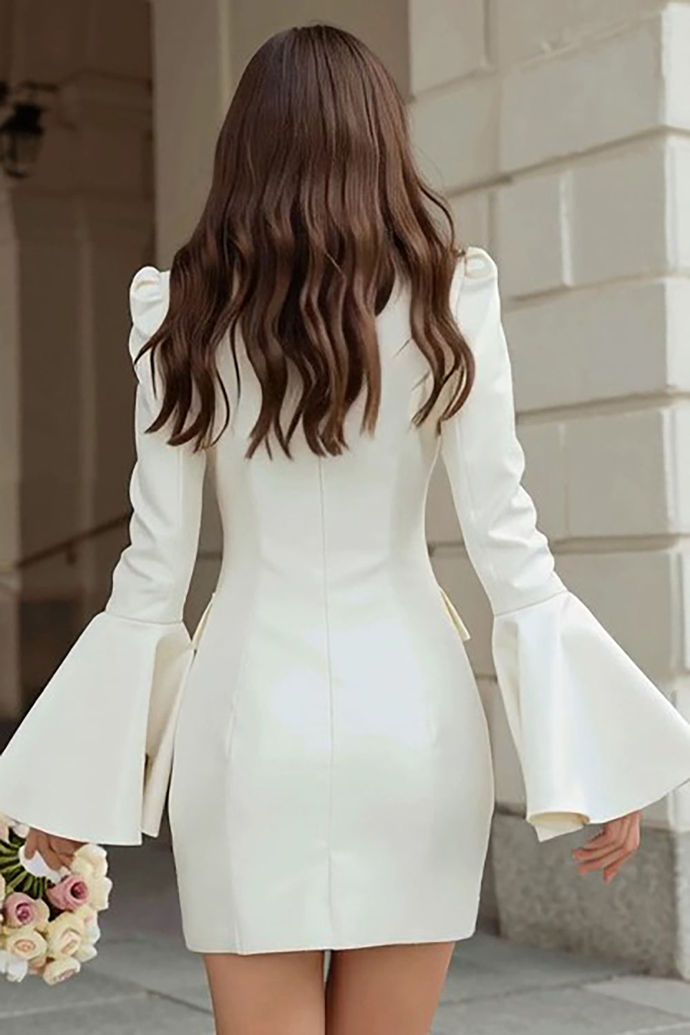 Ivory Satin Shawl Lapel Short Blazer Wedding Dress