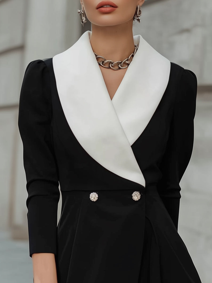 Contrast Shawl-Collar Tailored Mini Dress