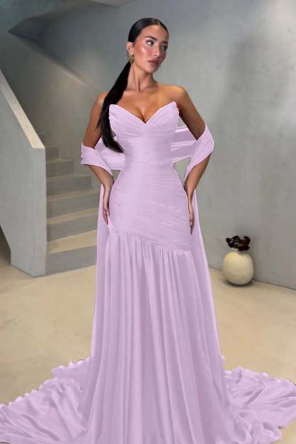 Chiffon Strapless Sleeveless Long Mermaid Prom Dress With Pleated