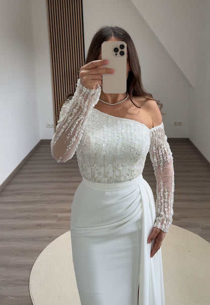 Elegant Long Sleeves Square A-Line Evening Dress