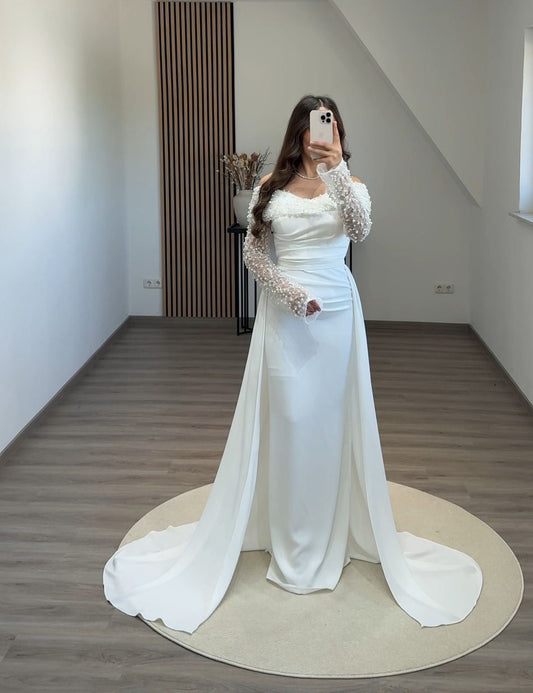 Black Long Sleeves Sweetheart Slit A-Line Prom Dress