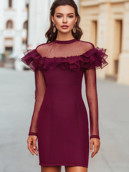 Ruffled Mesh Sleeve Bodycon Dress