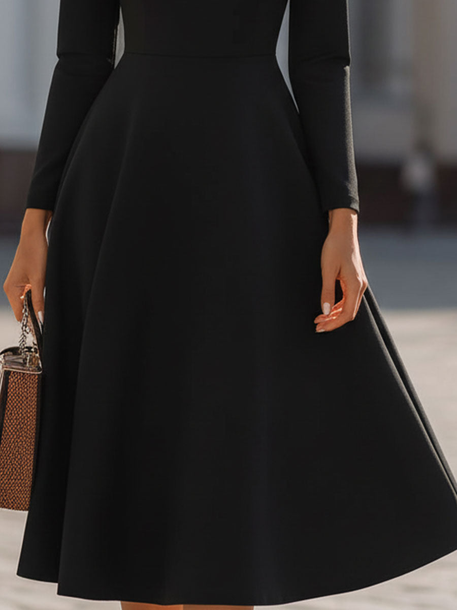 Retro Black Asymmetric White-Trim Midi Dress