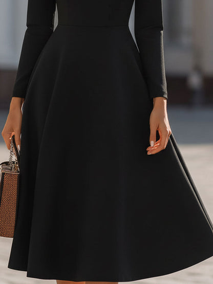 Retro Black Asymmetric White-Trim Midi Dress