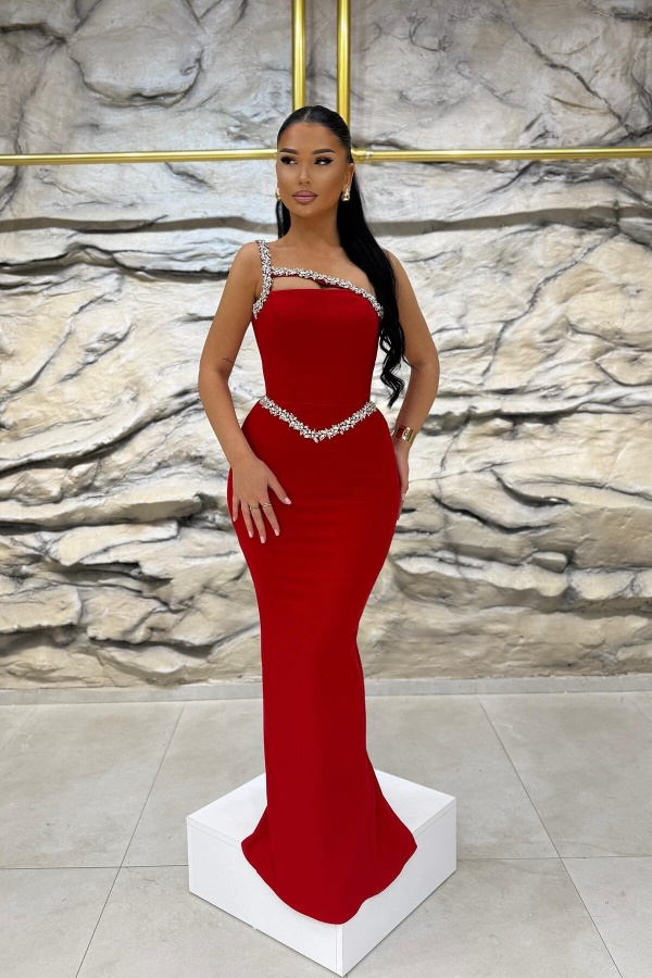 Sleeveless One Shoulder Long Mermaid Prom Dress With Beading