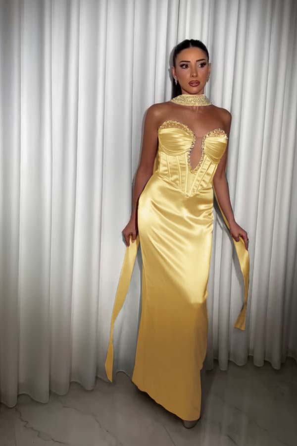 Strapless Sleeveless Long Mermaid Prom Dress With Pleated Beading