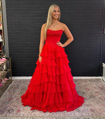 Women's A Line Chiffon Sweetheart Corset Prom Dresses Long