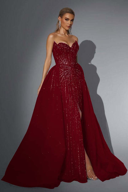 Strapless Sleeveless Long Mermaid Prom Dress With Split Sequins