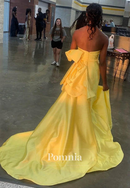 Daffodil A-Line Sleeveless Strapless Slit Bowknot Prom Dress