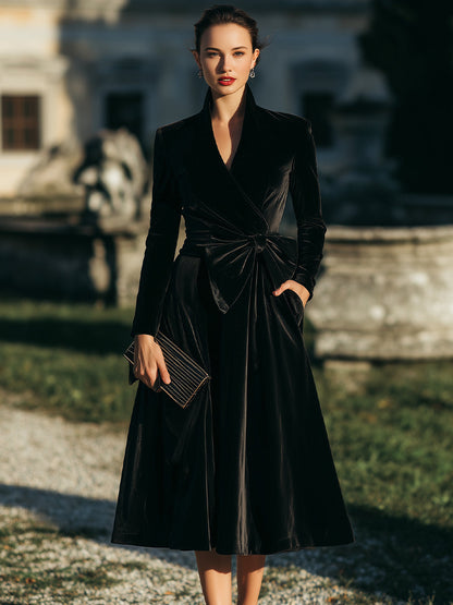 Elegant Wrap Midi Dress With Sculpted Bow Waist