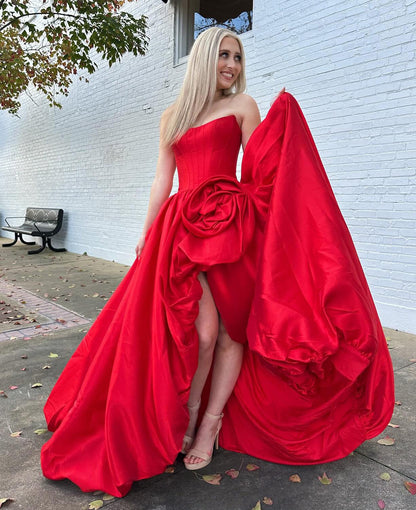 Women's A Line Satin Corset Long Prom Dresses Strapless Evening Gowns