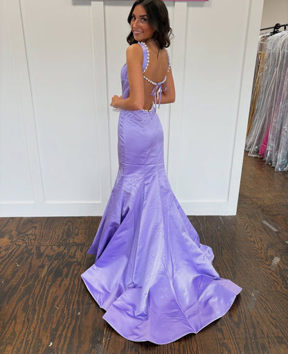 Mermaid Satin Crystal Beaded Prom Dresses