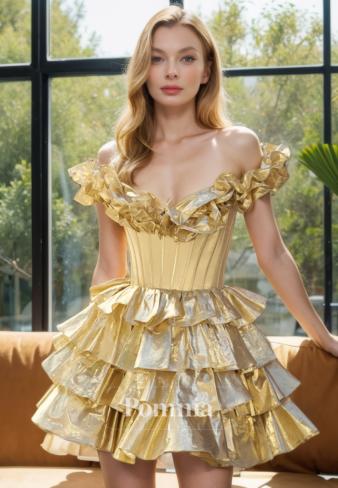 A-Line Strapless V-Neck Ruched Empire-Waist Short Homecoming Dress