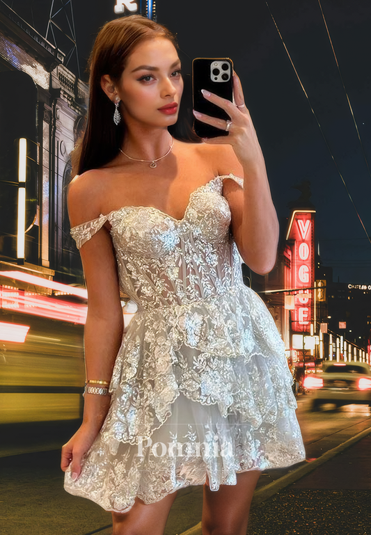 A-Line Empire-Waist Sweetheart Sequins Appliques Short Homecoming Dress