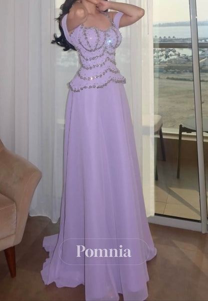 Lilac Sleeveless Strapless Sequins A-Line Prom Dress