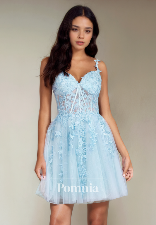 A-Line Straps Sweetheart Sleeveless Empire-Waist Short Homecoming Dress