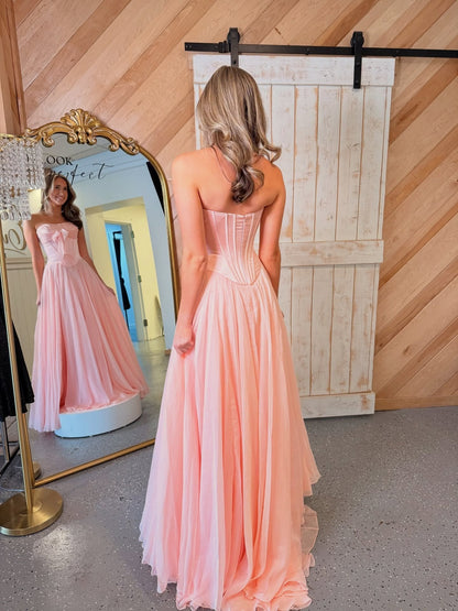 Chiffon Corset Prom Dresses Sweetheart Pleated Evening Party Gowns