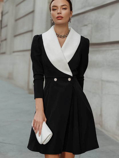 Contrast Shawl-Collar Tailored Mini Dress