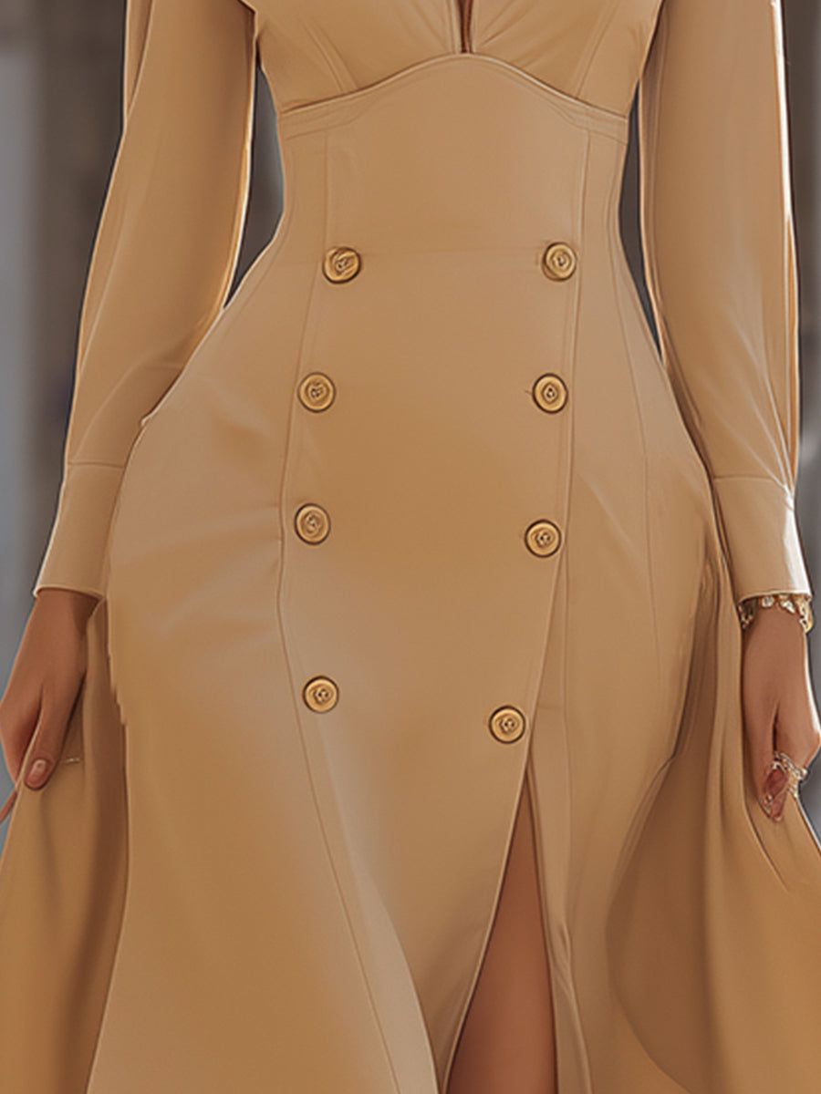 Elegant Double-Breasted Midi Dress With Slit