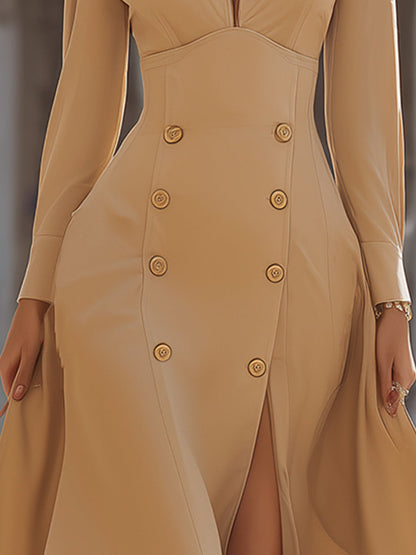 Elegant Double-Breasted Midi Dress With Slit